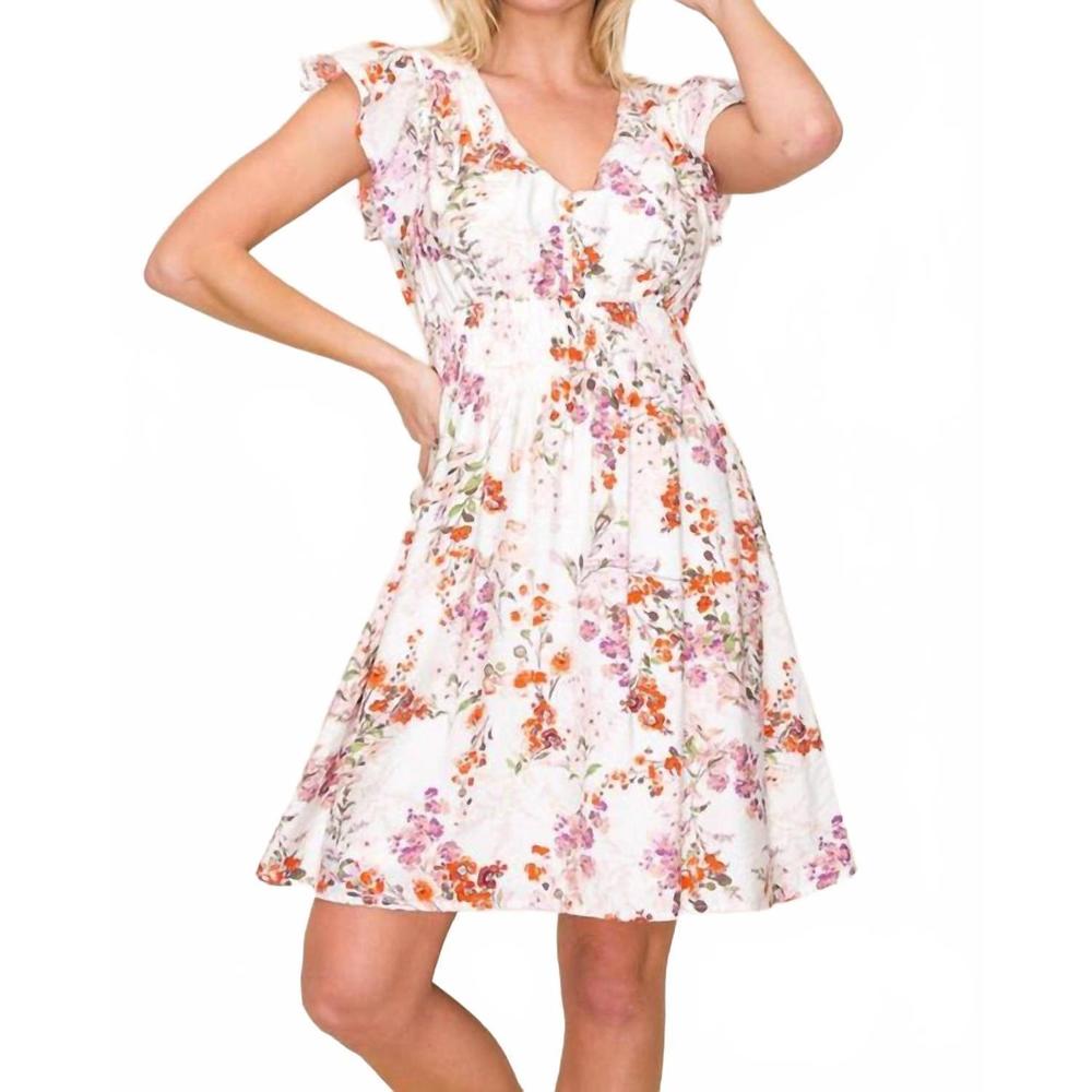 NEW STACCATO v-neck smocked waist floral print dress in pink - Picture 5 of 6